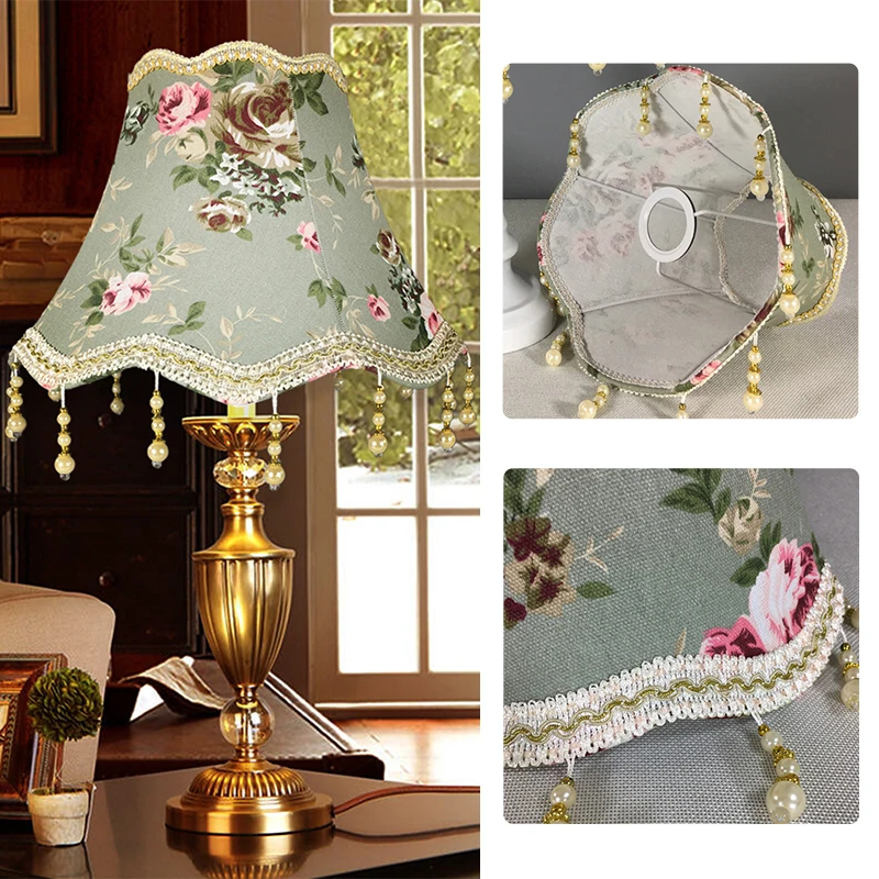 Europe Lampshade Jacquard Fabric Chandelier Wall Lamp Cover With Bead Tassels Retro Luxury Cloth Lampshade Enclosure Accessories