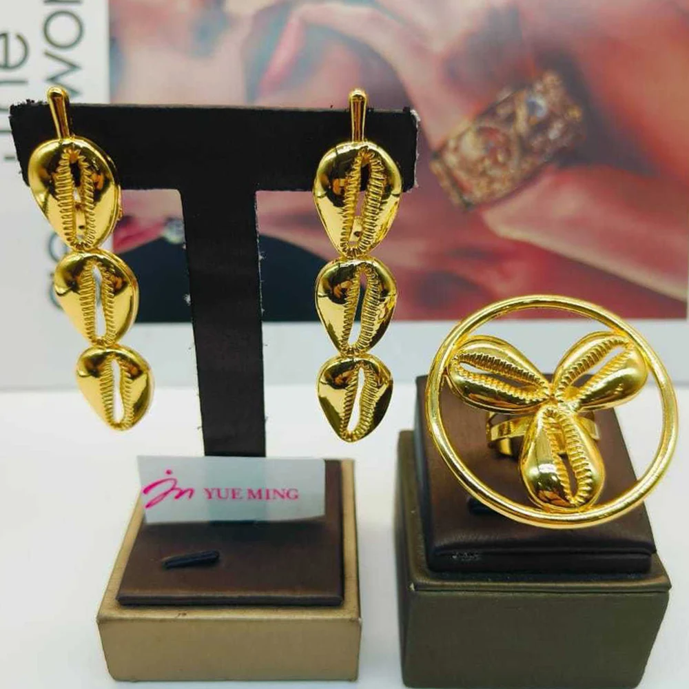 YM 2 stücke Schmuck Sets Für Frauen Hohl Geometrie Ohrringe Temperament Einstellbare Ring Urlaub Party Geschenke Mode Schmuck Zubehör 6