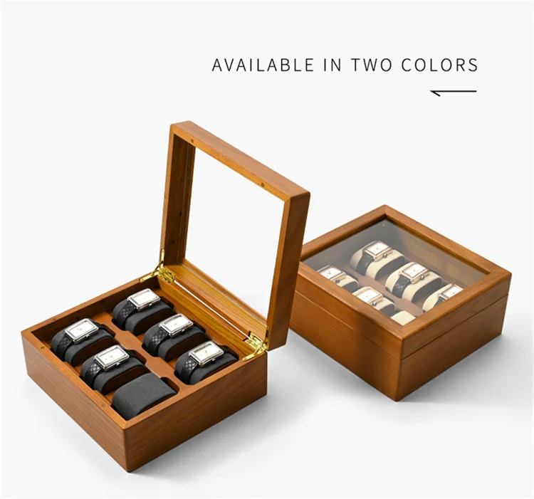 Oirlv Wood Watch Storage Box Delicate Dustproof Glass Cover Watch Box Wristwatch Collection Box Display Storage 6-Gird Watch Box