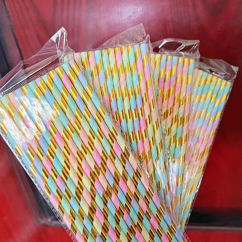 

1000pcs Gilded Rainbow Color Paper Straws Wedding Favors Party Drinking Straws Birthday Party Decoration Kids Party Supplies