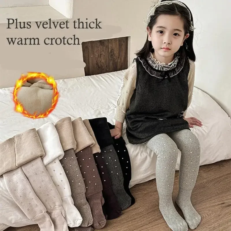 Winter Girls Sparkling Rhinestones Tights High Elastic Fleece Lined Leggings Fleece Lined Girls Tights for Cold Weather 15UB