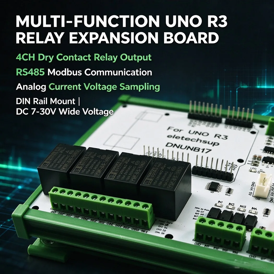 Arduino UNO R3 Expansion Board Modbus Relay Module RS485 4CH Analog Input Temp Humidity Collection Din Rail DC7-30V