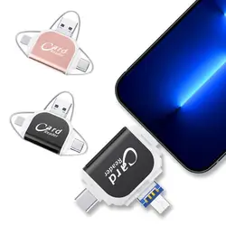 Multifunctional Metal Four-port Two-in-one Card Reader OTG Memory Card Reader Universal For PC Phone Laptop Android Micro/Type-c
