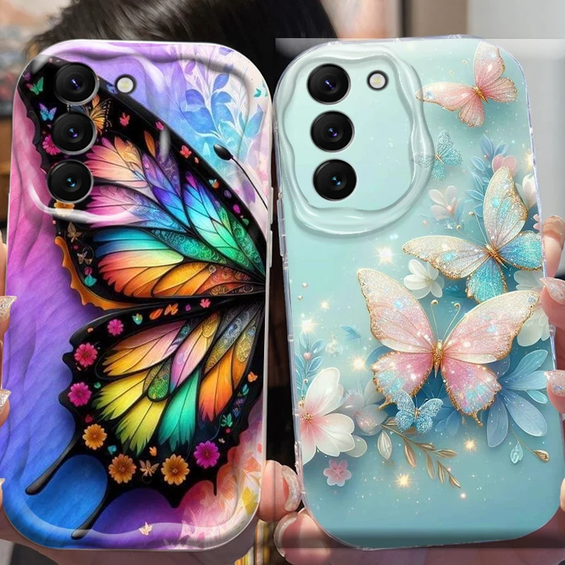 

Butterfly Luxury Beautiful Art For Samsung S24 S23 S21 S20 Ultra Plus FE A73 A72 A71 A51 A31 A05S A05 A04 5G Wave Oil Back