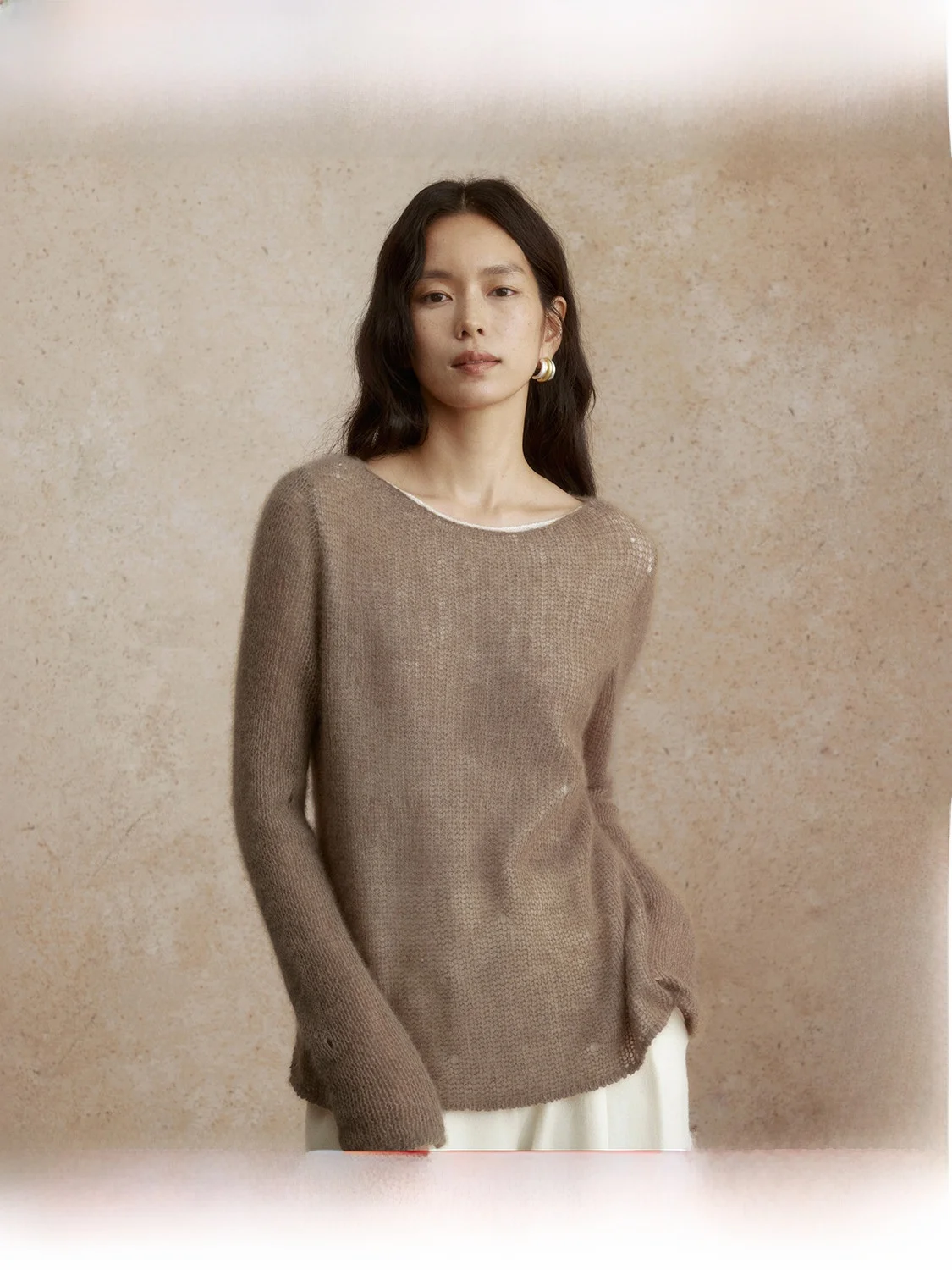 

Loose Knitted Sweater Women's Winter Fashion Simple Style Long Sleeve One-Shoulder Woolen Cashmere Blend Comfortable Fit Top