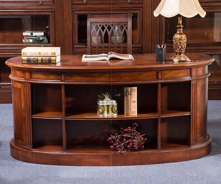 

Американский изогнутый письменный стол из массива дерева, европейский офисный антикварный резной компьютерный стол