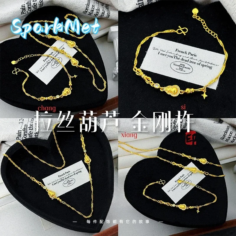 

Золотое колье Sparkmet Point Diamond Single Water Wave 9999 24K из настоящего золота, женское, позолоченное, модное, с микроинкрустацией, матовое, браслет