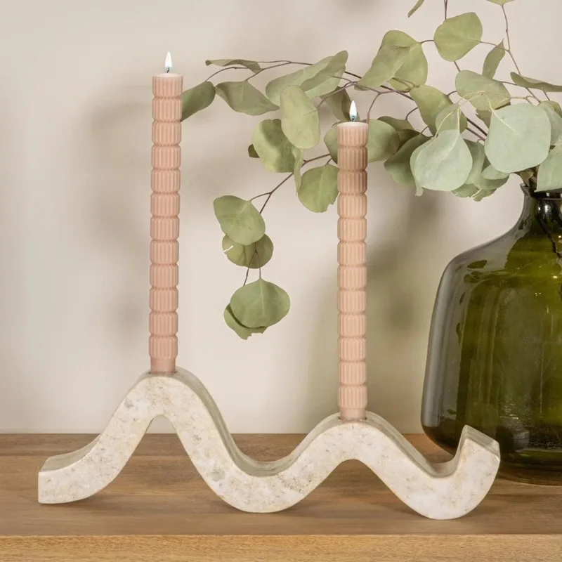 

Travertine Wave Double Taper Candle Holder Natural Marble Candlestick Vintage Home Decoration