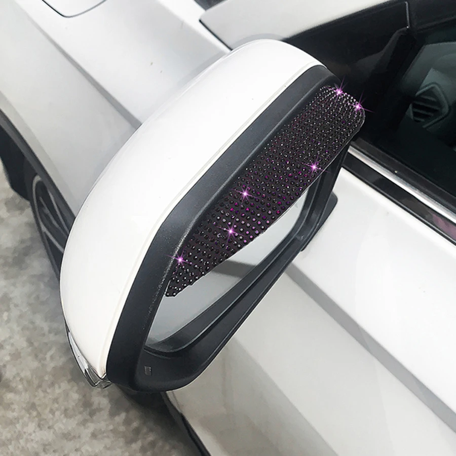 

2pcs glittering rhinestone car rearview mirror rain eyebrow reversing mirror rainproof artificial diamond rain cover anti-reflec