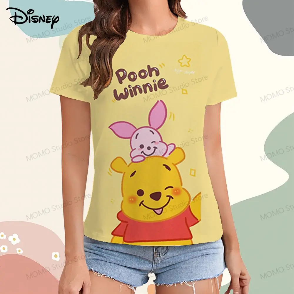 Disney Winnie  Pooh Women's T-shirt XS-3XL Short Sleeve Tee Street Wear Kawaii Woman Clothing Tops O Neck Y2k Summer 2024 Trend