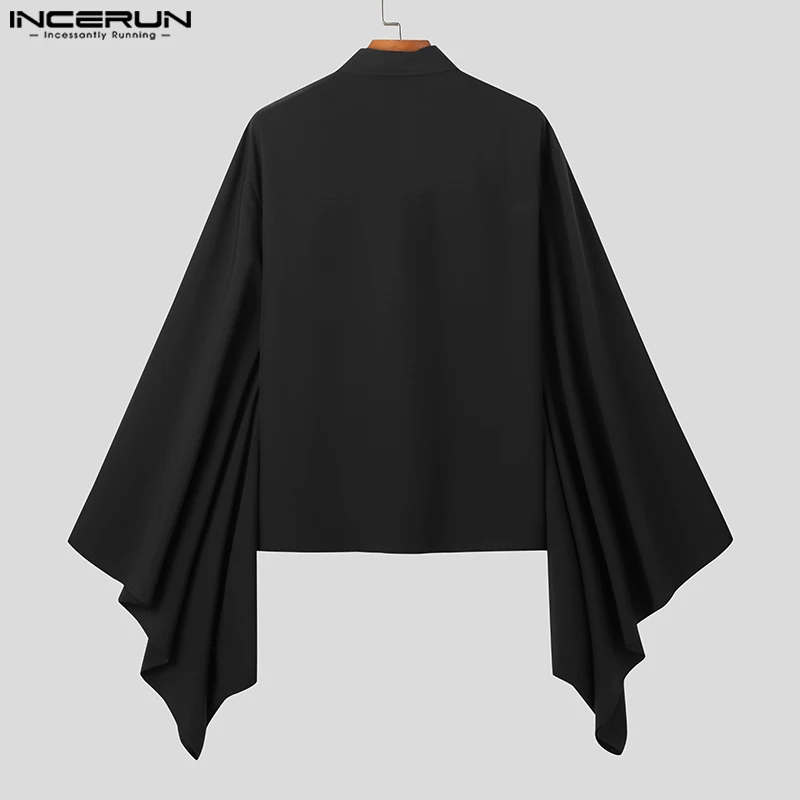 2024 Men Shirt Solid Color Lapel Flare Long Sleeve Button Vintage Casual Men Clothing Loose Streetwear Leisure Shirts INCERUN