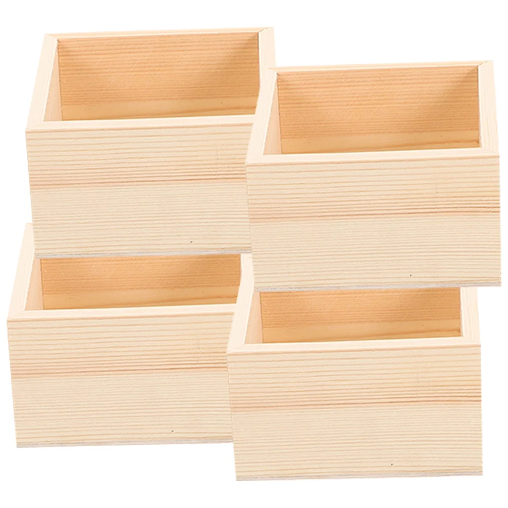 4 Pcs Handicraft Wooden Box Cube Crate Unpainted Nesting Crates Storage Organizer Crafts