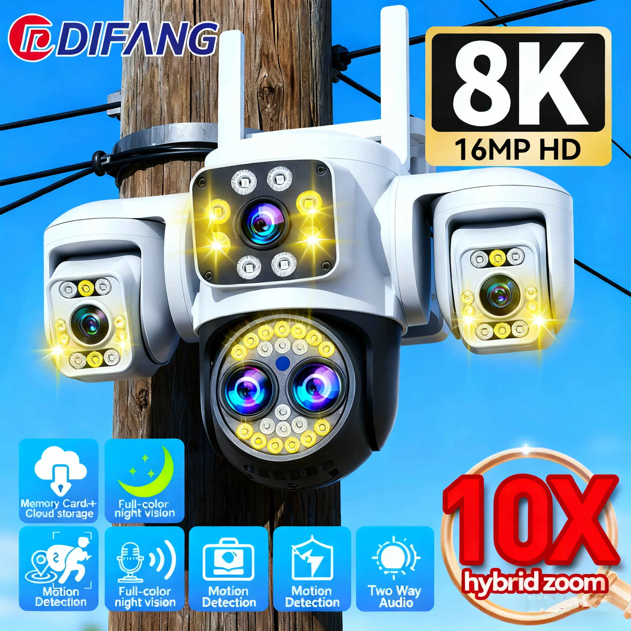 

Yoosee 8K WiFi Security Camera Outdoor PTZ 360° Three Screen CCTV Security Protection 16MP Surveillance Video Monitor Camera