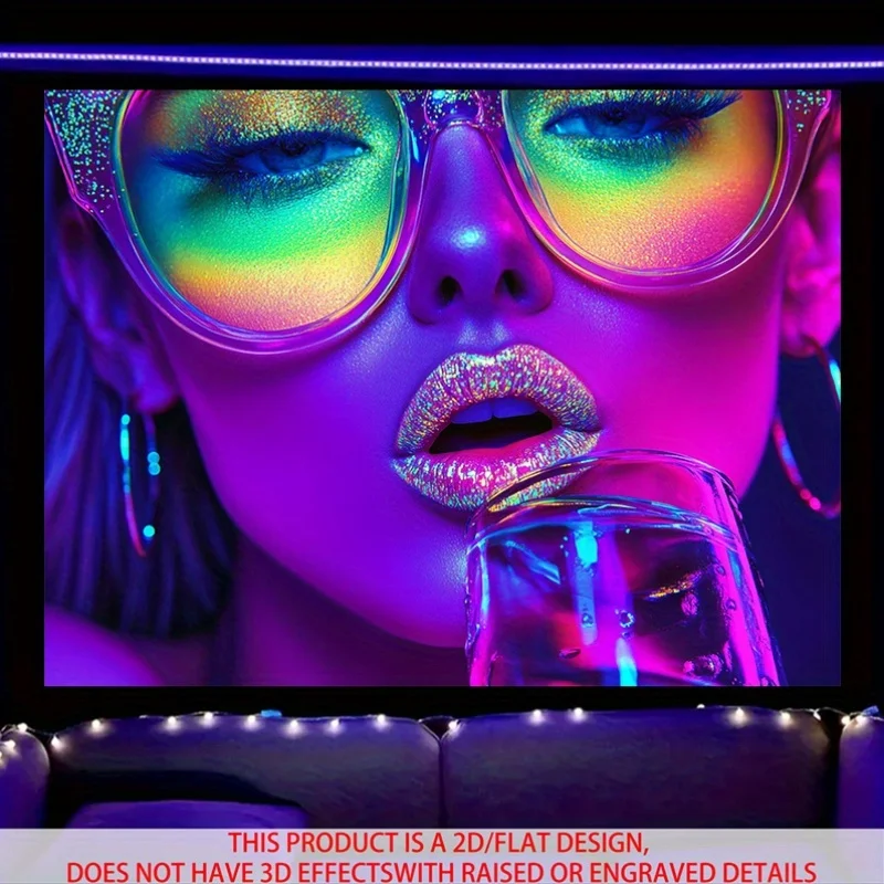Disco Tapestry - Neon Woman Wall Art, Retro Party Decor, Colorful Sunglasses Girl Hanging, Polyester, Multiple Sizes