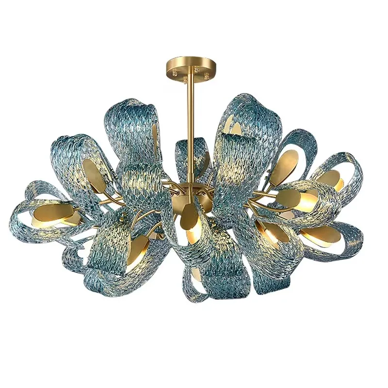 

Light luxury living room chandelier peacock blue designer creative art main light 2021 new dining room bedroom pure copper