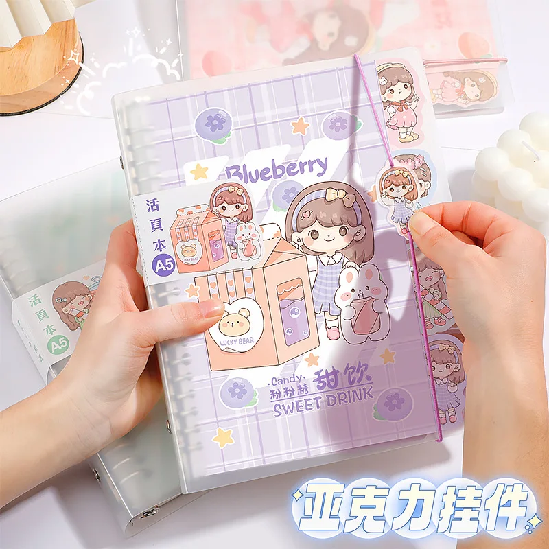 Kawaii Loose Leaf Notebook A5 PVC Cover Binder 60 Sheets Acrylic Pendant Planner Student Stationery Office Supplies