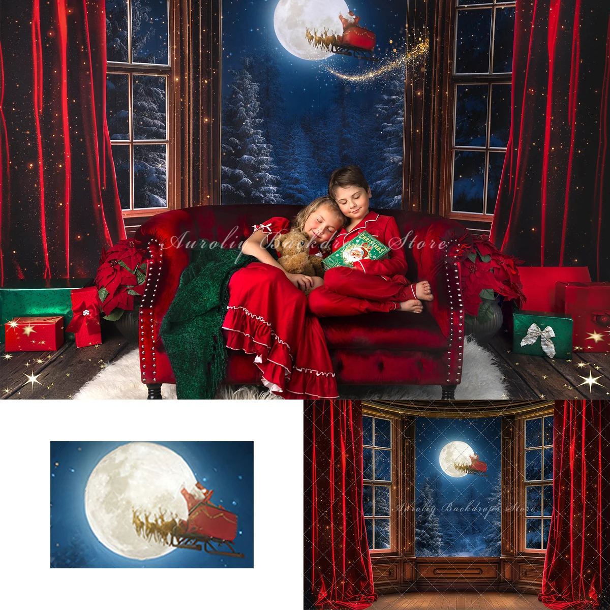 Magical Christmas Eve View Backgrounds Kids Adult Photography Props Child Baby Decors  Photo Santa Claus Reindeer Sled Backdrops