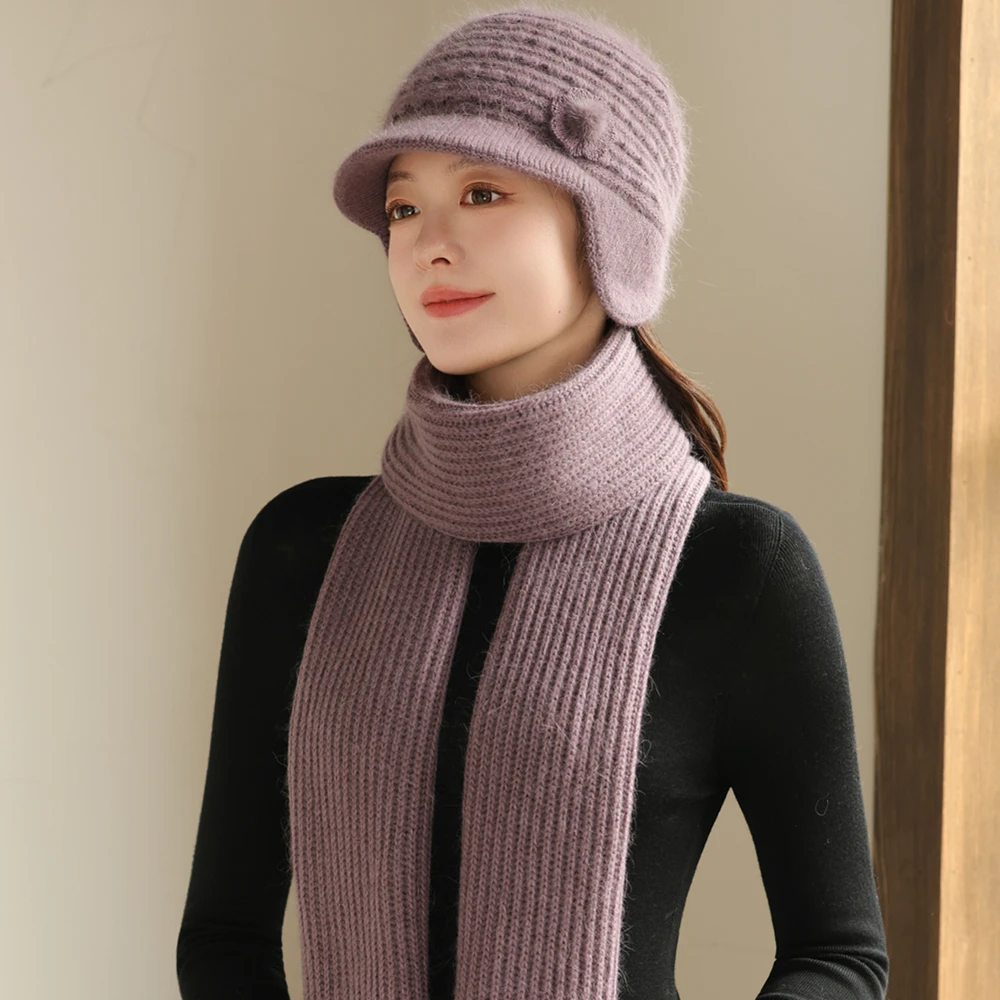 

Hot Sale Women Fashion Winter Keep Warm Suit Female Dandy Beanie Hats For Women Casual Rabbit Fur Blend Knit Hat Winter Gift