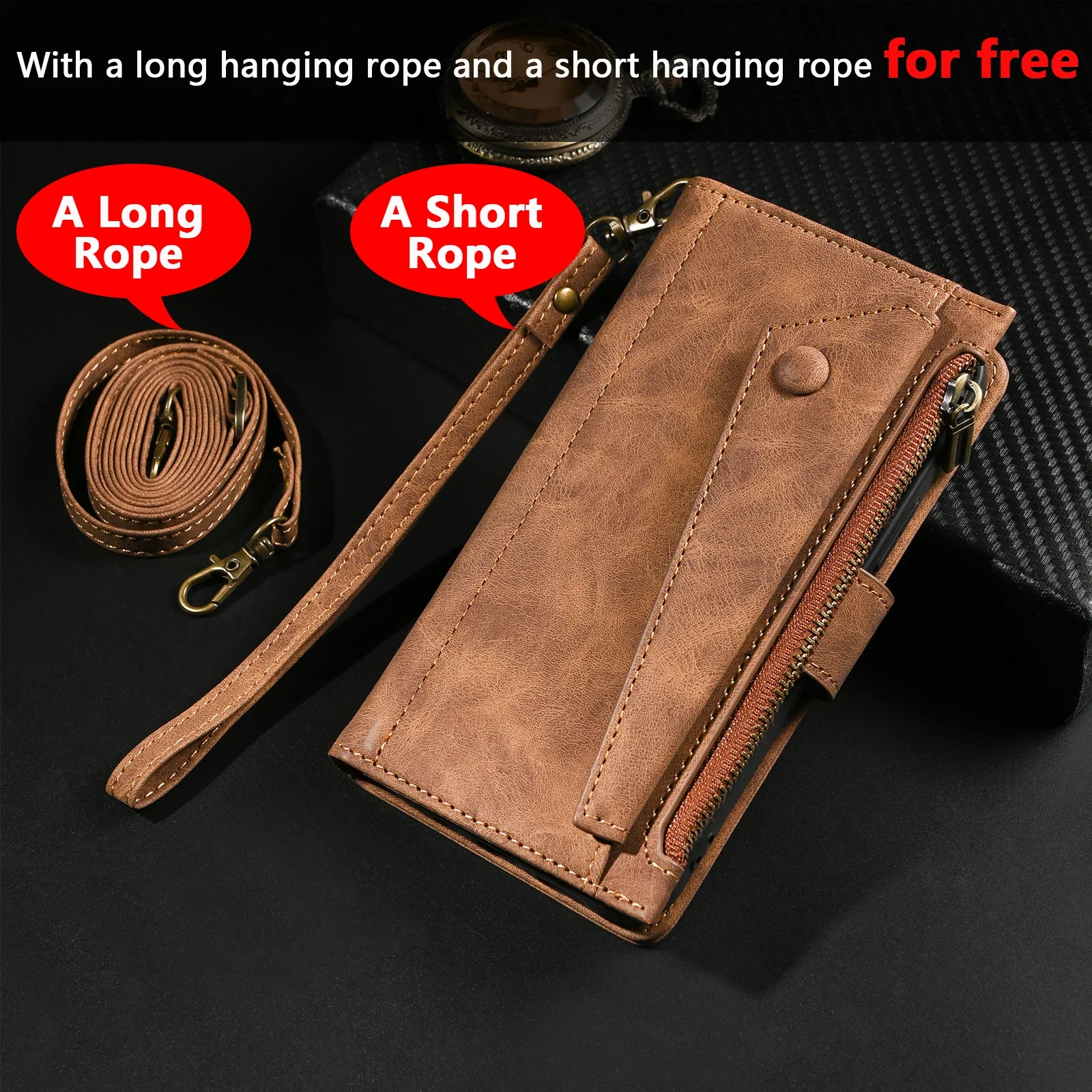 

Wallet Flip Leather Case For Huawei Mate 70 Pro / Mate70 Phone Case For Rope Luxury Zipper Cover Smartphone Back Casing Capa