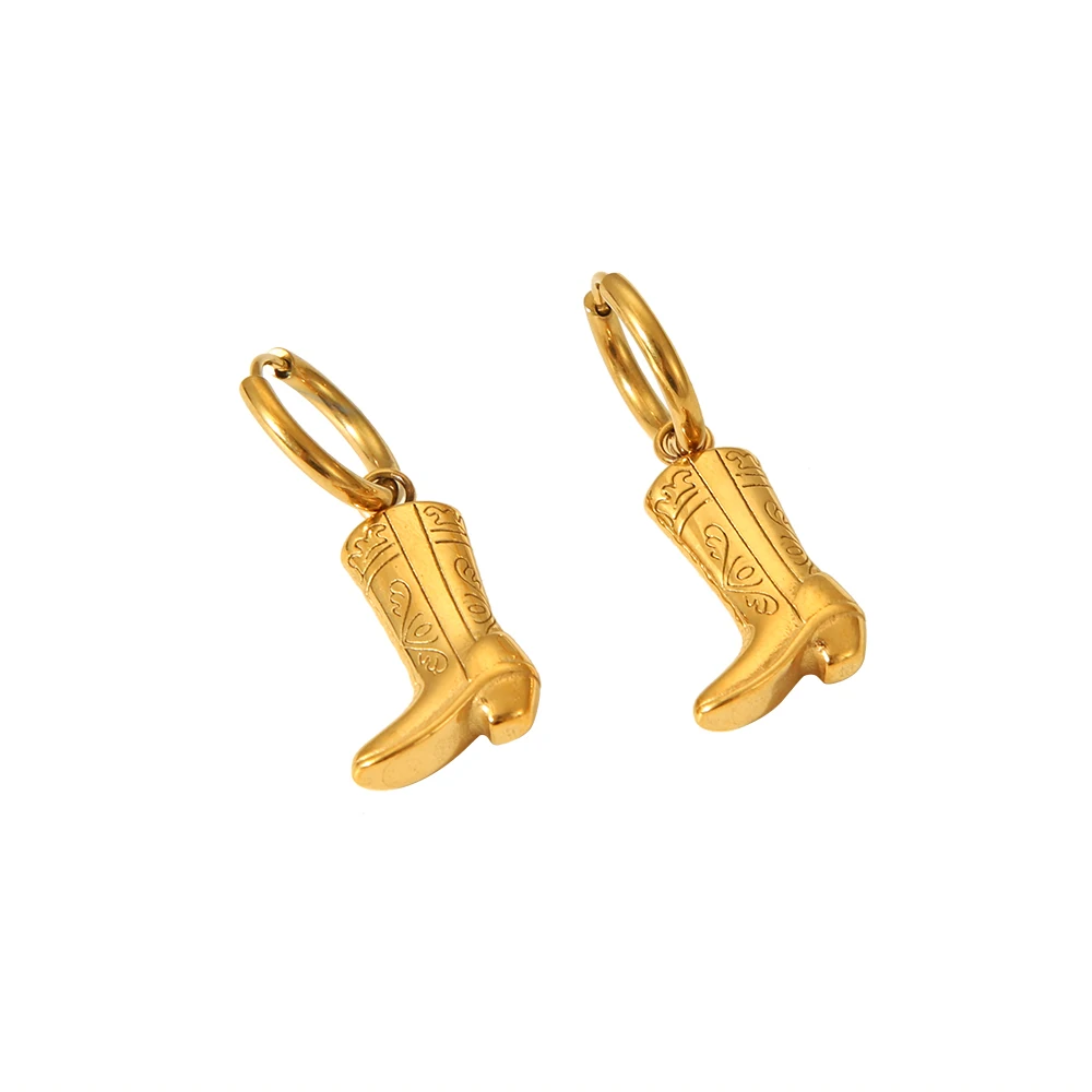 Stylish 18K Gold Plated Stainless Steel Cowboy Boots Pendants Earring Necklace for Women Waterproof Jewelry Gift