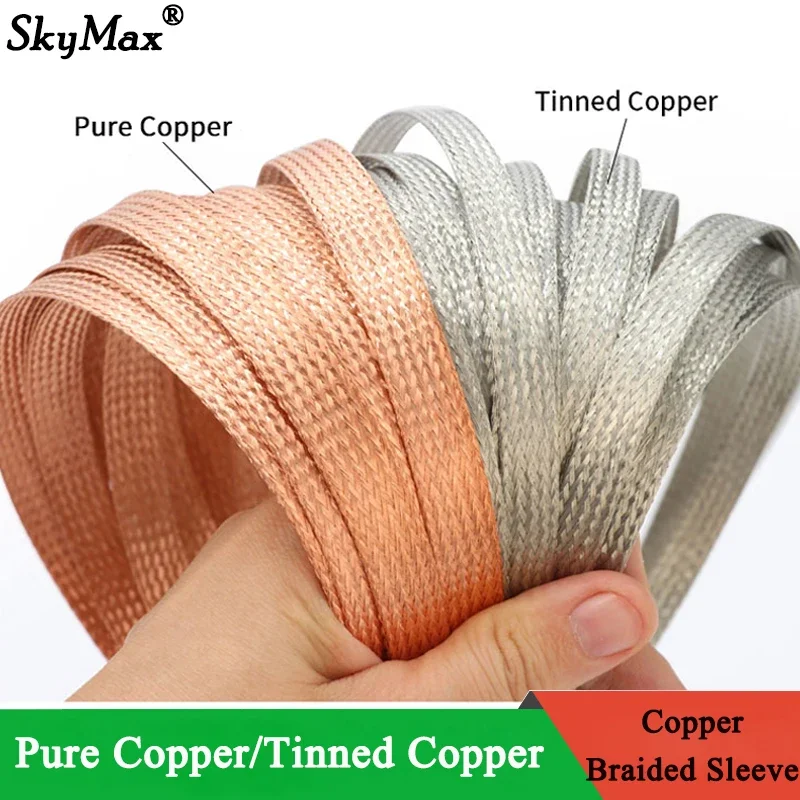 Width 4 6 8 10 12 14 16 18 20 25 28mm Tinned Plating Copper Braided Sleeve Expandable Wire Cable Screening Shielded Metal Sheath