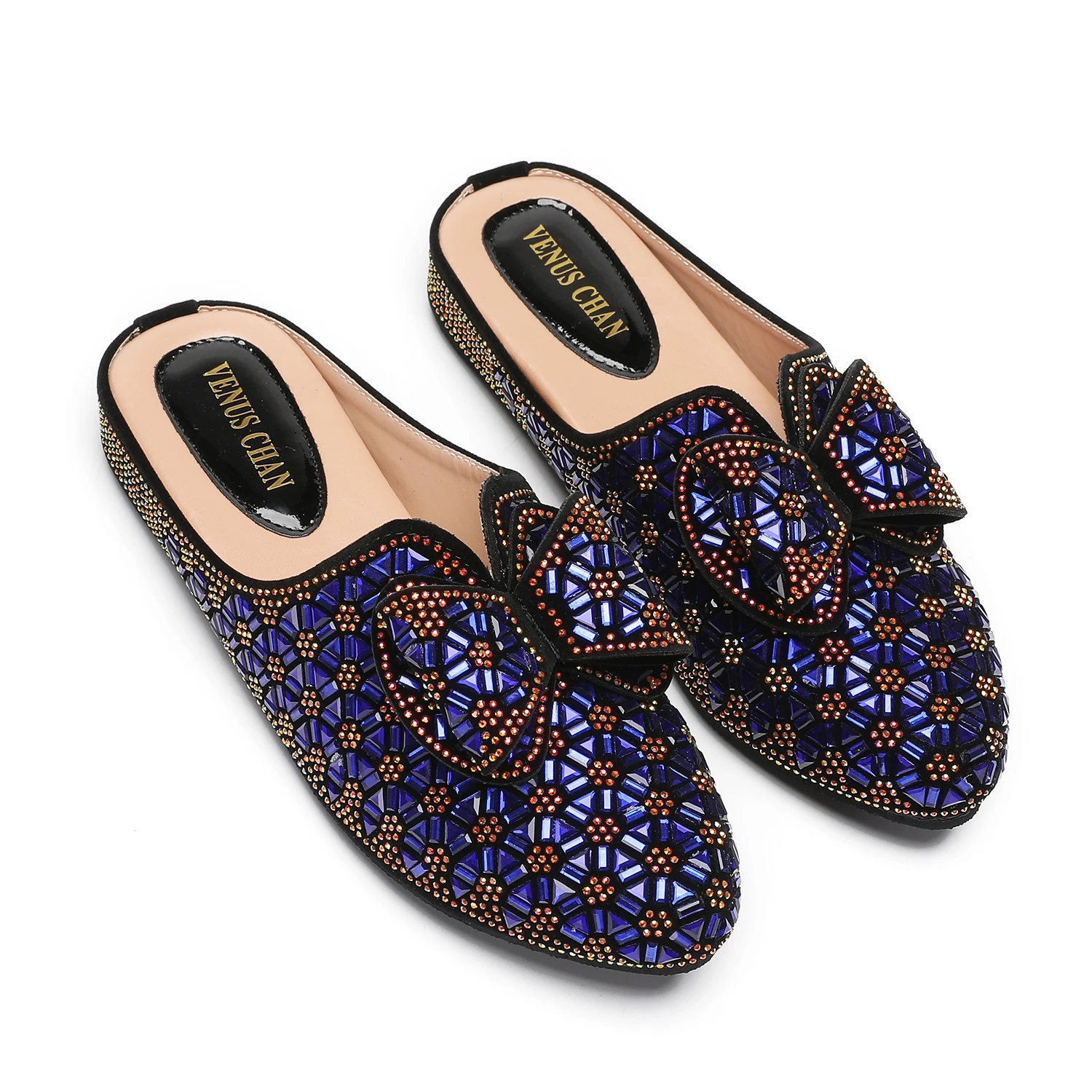 

2025 г., новейшие женские полутуфли в нигерийском стиле с узкими ремешками и перекрестной завязкой, синий цвет для вечеринки