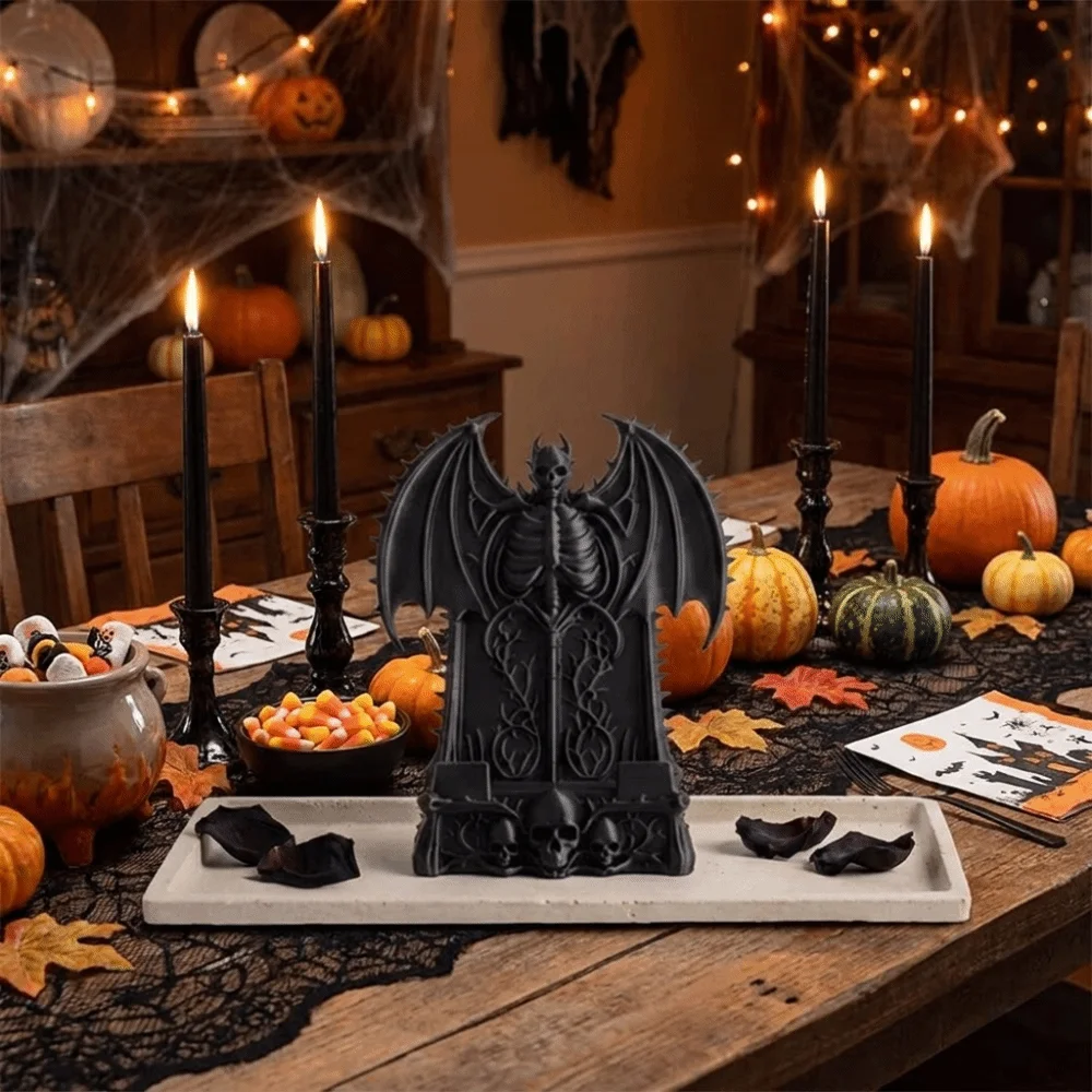 3D Printed Skull Phone Stand Dark Fantasy Stable Cell Phone Holder Plastic Spooky Devil Bat Phone Storage Rack Halloween