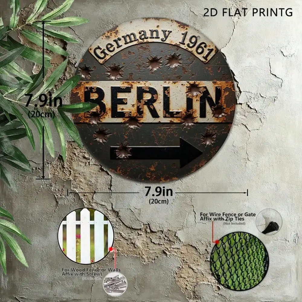 لوحة ألومنيوم جدارية عتيقة من برلين 1961 علامة تاريخية ألمانية للحرب الباردة 7.9 بوصة × 7.9 بوصة ديكور مكتب البار المنزلي