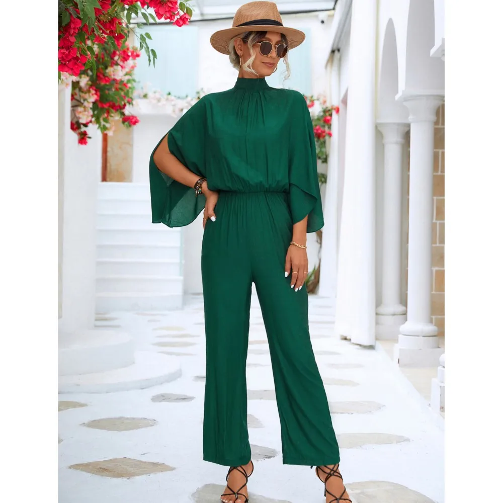 

Fashion Half High Neck Open Sleeve Women Jumpsuit Spring Summer Sexy Backless Lacing Elegant Slim Pants Female Jumpsuit Library