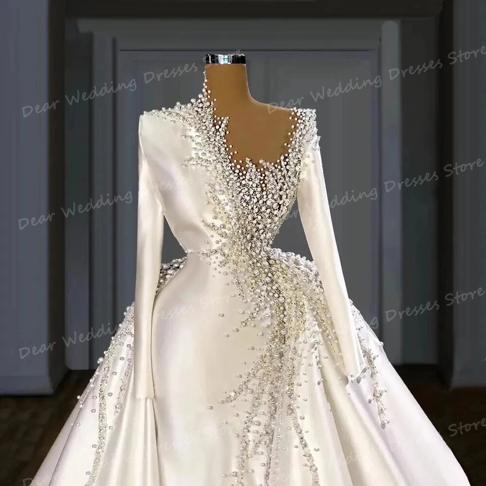 Squisiti abiti da sposa moderni 2024 Sexy perline sirena treno staccabile da donna per abiti da ballo da sposa abiti formali in raso