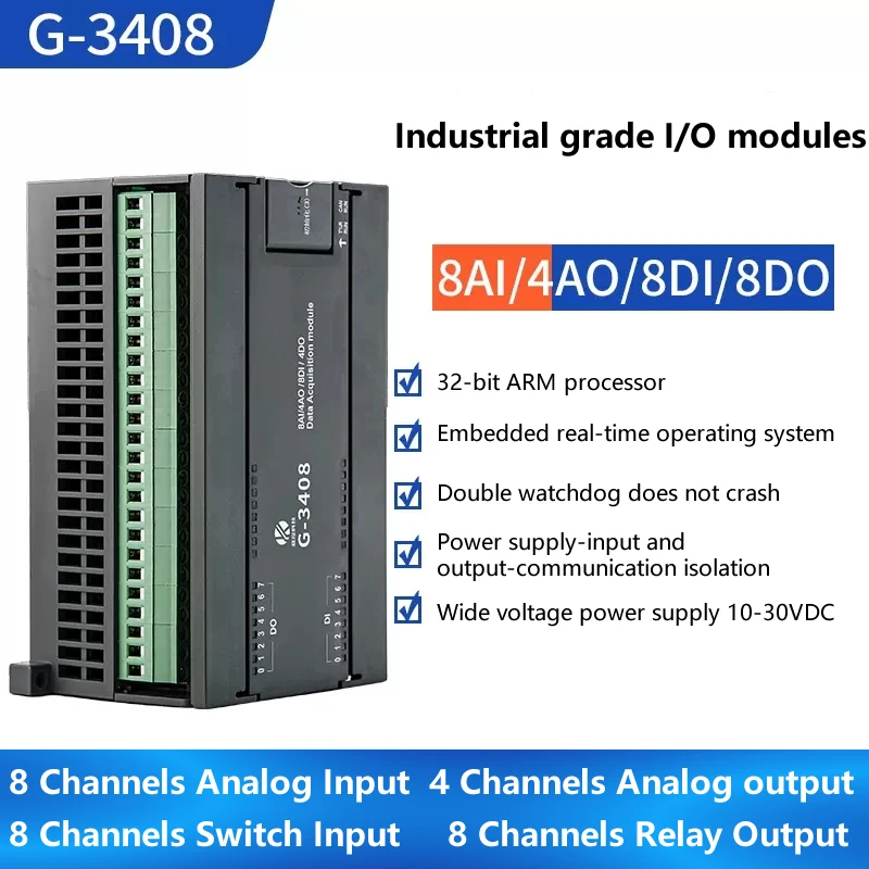 8-Channel Analog Acquisition/4-Channel Analog Output/8-Channel Digital Input/8-Channel Relay Output Module RS485/RJ45/CAN Port