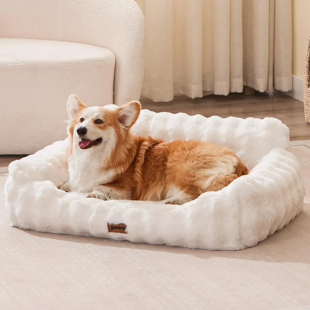 

Dog Couch Bed - Fluffy Dog Sofa, Large Orthopedic Pet Sofa Bed with Removable Washable Cover, Faux Fur Calming Cute Pet Couch