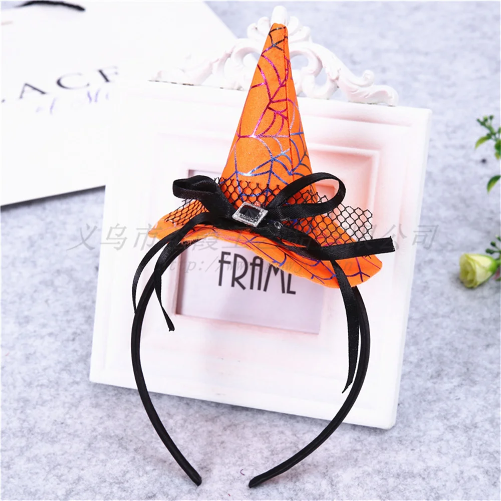 Cute Halloween Witch Headband for Women Girls Pumpkin Spider Web Skull Top Hat Hair Accessories Holiday Party Dress Up Props