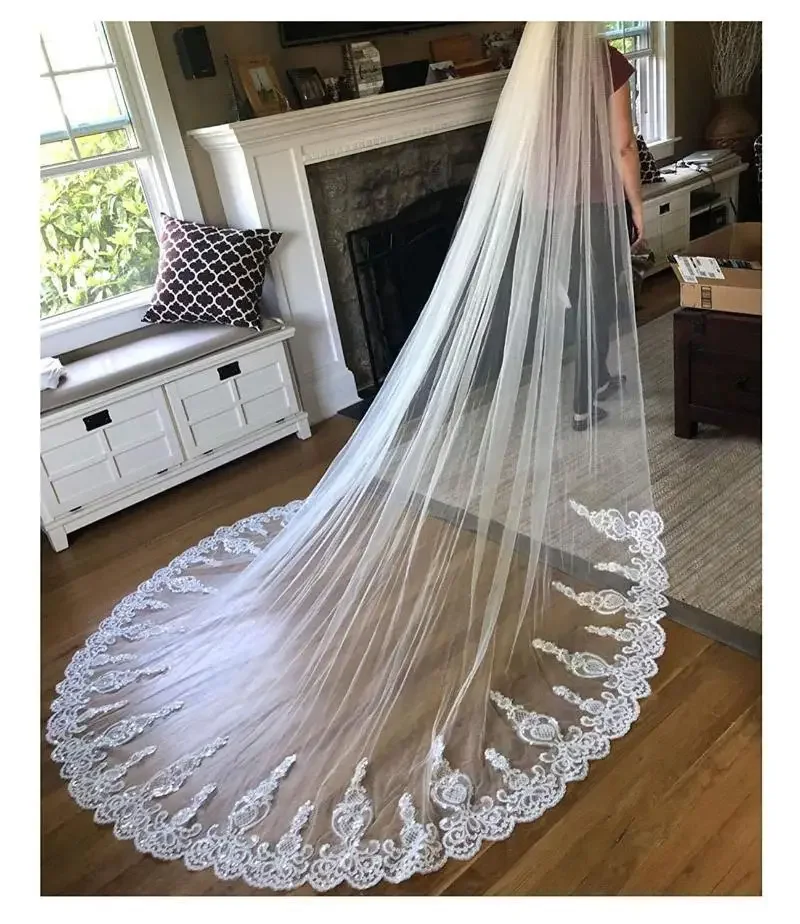 Voile de mariée en dentelle appliqué pour mariage, 3 mètres avec peigne