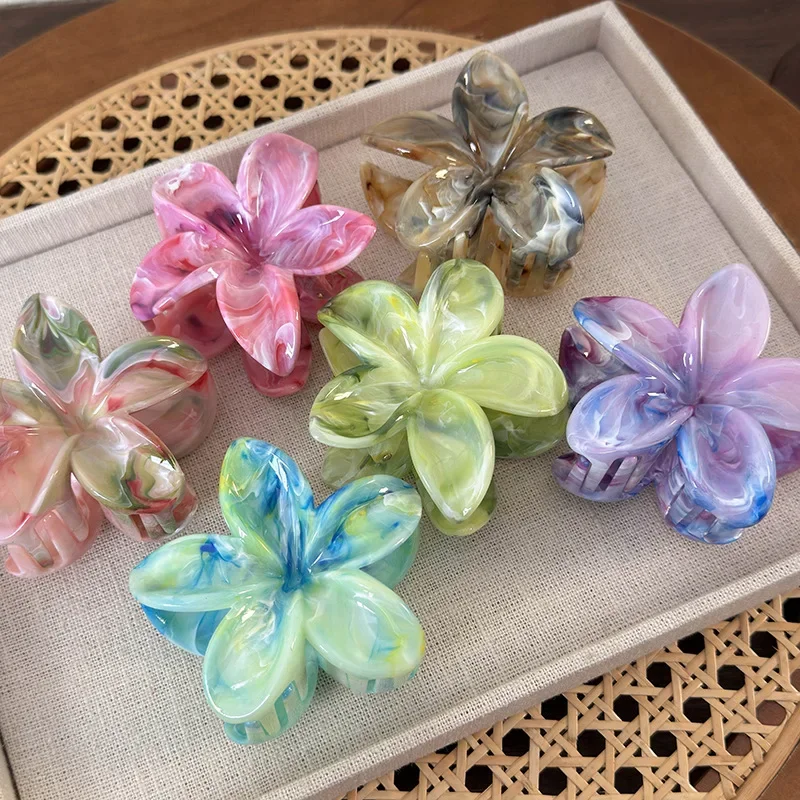 Minar Korean Fashion Multicolor Painting Acrylic Flower Pagada Tree Hair Claws for Women Girl Cross Geometric Large Shark Clips