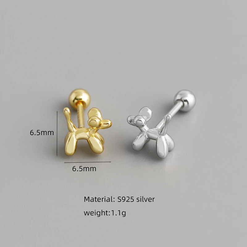 WANTME 925 Sterling Silver Cute Balloon Dog Screw Bead Stud Earrings for Women Fashion Unique Design Halloween Party Jewelry