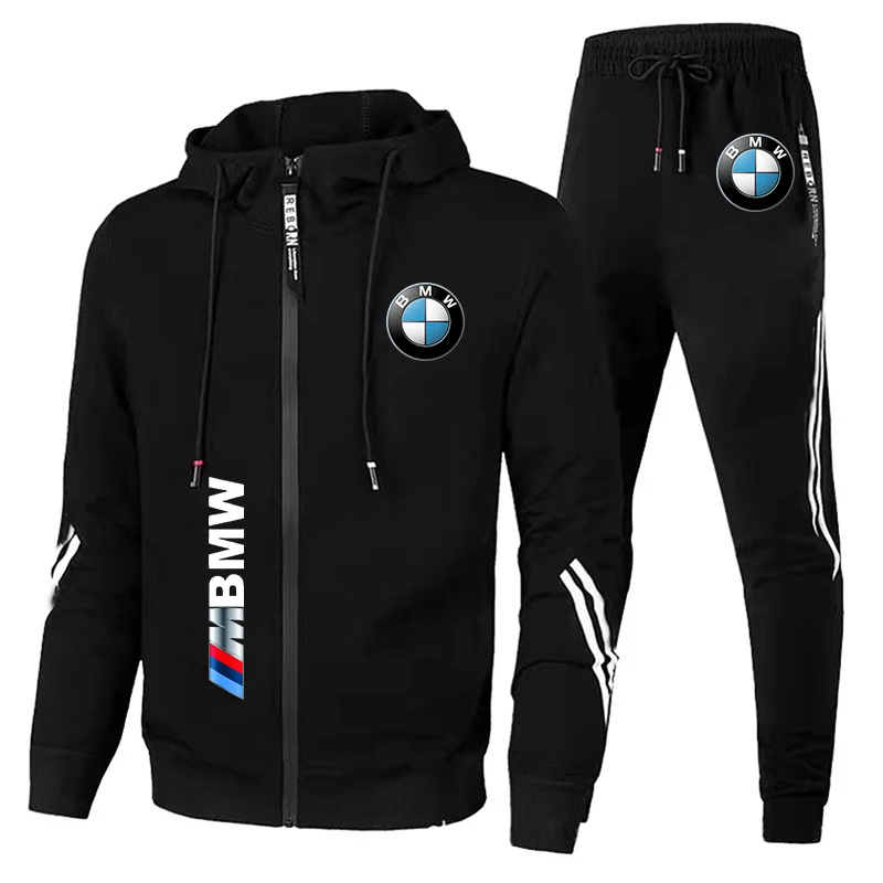 Chándal informal con estampado de logotipo de BMW para hombre, Sudadera con capucha de gran tamaño y pantalones, ropa deportiva de 2 piezas,