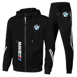 2024 New Trendy BMW Logo Print Tracksuit Casual Oversized Men Hooded Sweatshirt+Pants 2 Piece Sportswear BMW Men's Clothing Sets