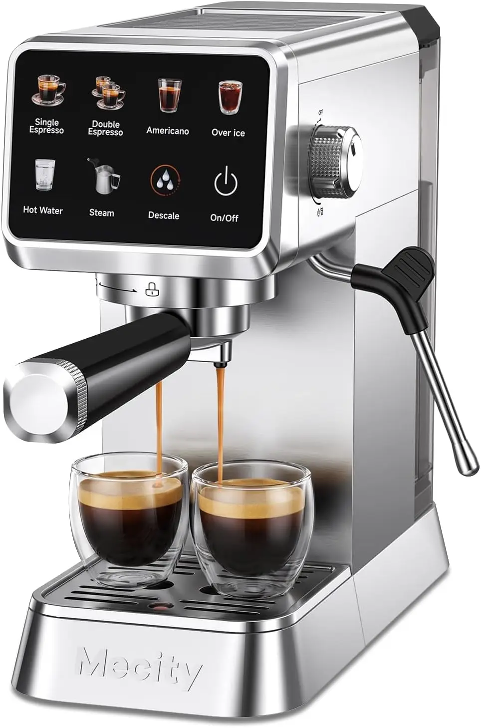 20 Bar Espresso Machine with Milk Frother, Touchscreen Coffee Maker for Espresso, Americano & Over Ice Coffee, Compact Stainless