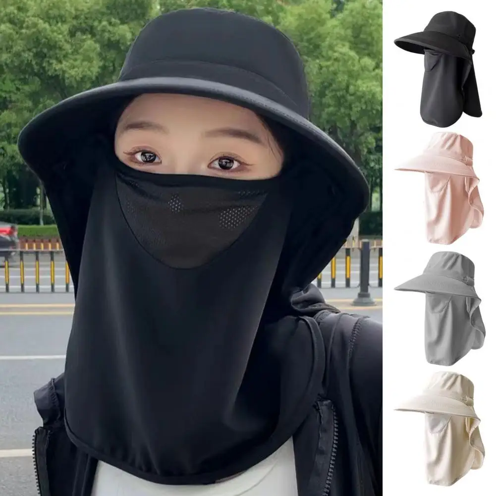 

Sun Hat High-Density Sunscreen UV Blocking Wide Brim Fisherman Hat With Breathable Mesh Face Guard Adjustable Fit Beach Hat
