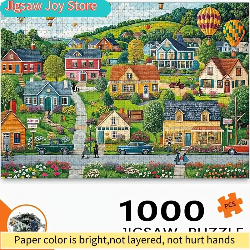 

Hot Air Balloon Town Puzzle - Large Colorful Paper Puzzle for and Family Entertainment - DIY Home Decor Brain Game Gift