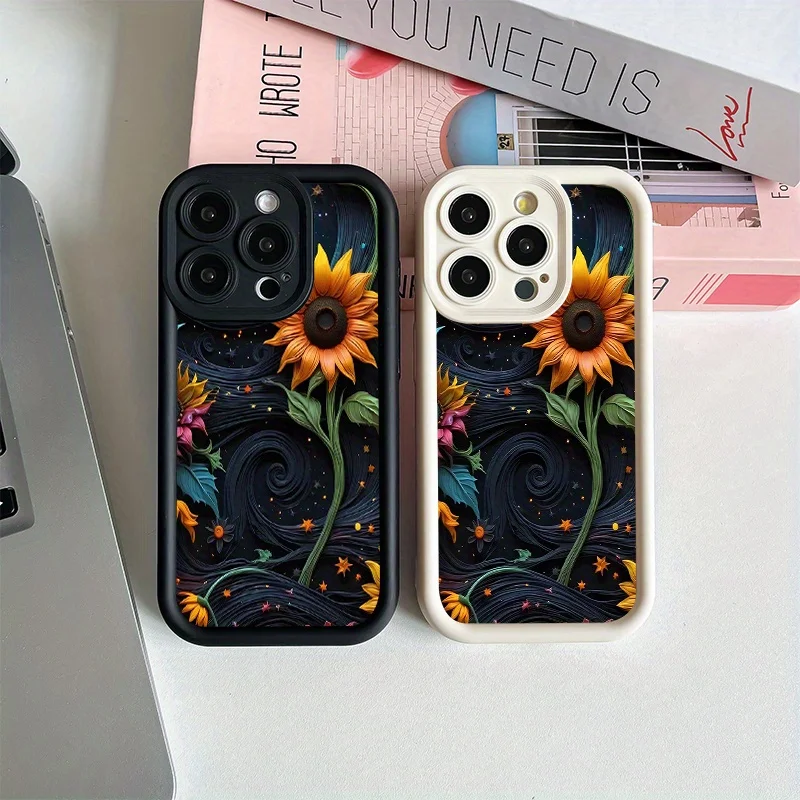 

Sunflower pattern phone case for iPhone 16 15 14 13 12 11 Pro/ Max/Plus shock-proof rear cover anti-fingerprint