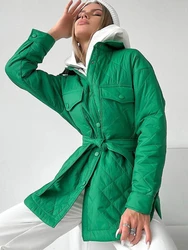 Leosoxs Vintage Women Argyle Long Sleeve Single Breasted Lapel Collar Slim Parkas Jacket 2024 Autumn Winter Warm Trench Outwear