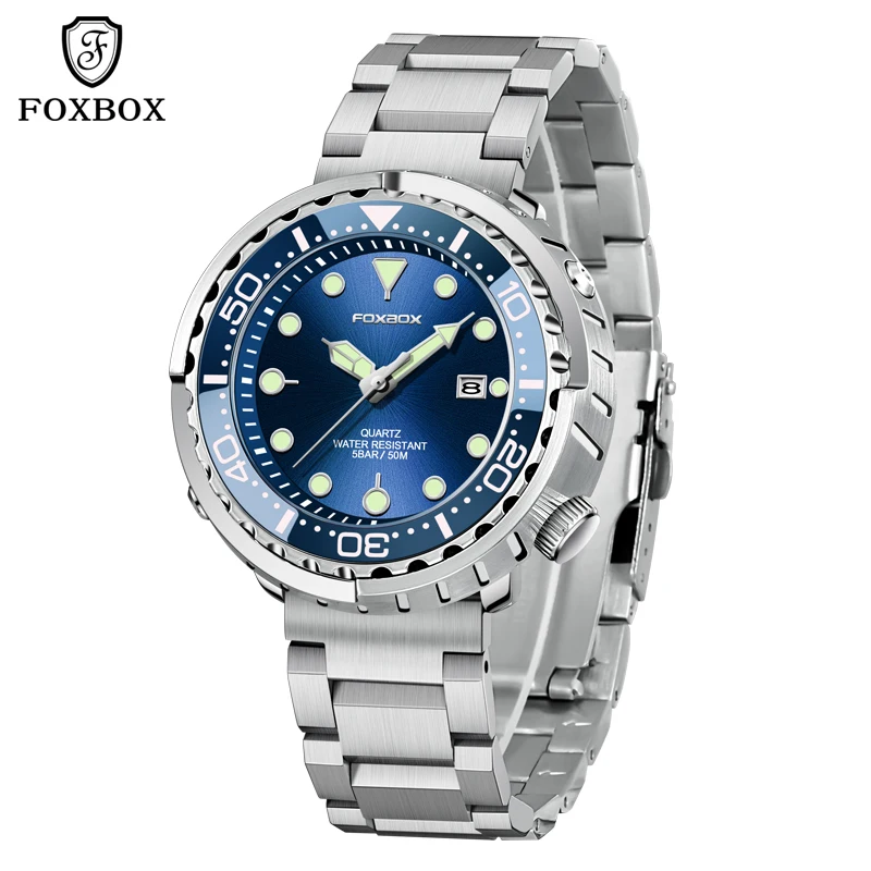 FOXBOX Top Brand Fashion Diver Watch Men 50ATM Waterproof Date Clock Sport Watches Mens Quartz Wristwatch Relogio Masculino image 3
