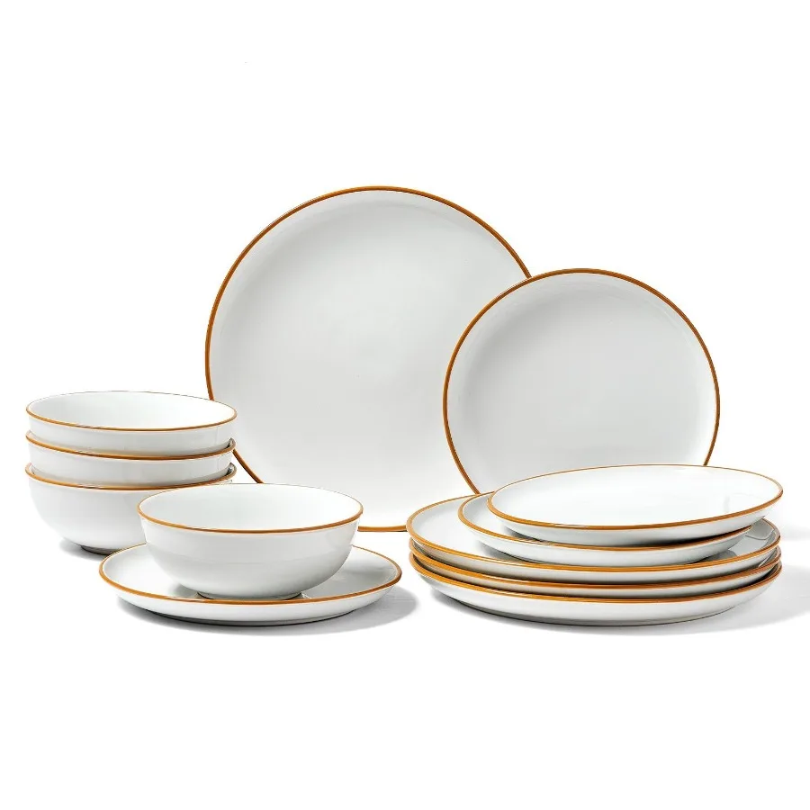

12 PCS Dinnerware Set Ceramic Plates and Bowls Sets Service for 4 White