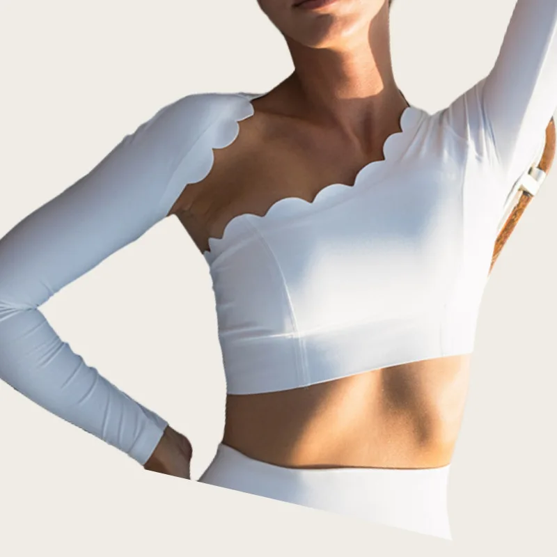 

Топы с косыми плечами, женские спортивные колготки, одежда для йоги, дышащая одежда с нагрудником, леггинсы для фитнеса с длинными рукавами для тренировок