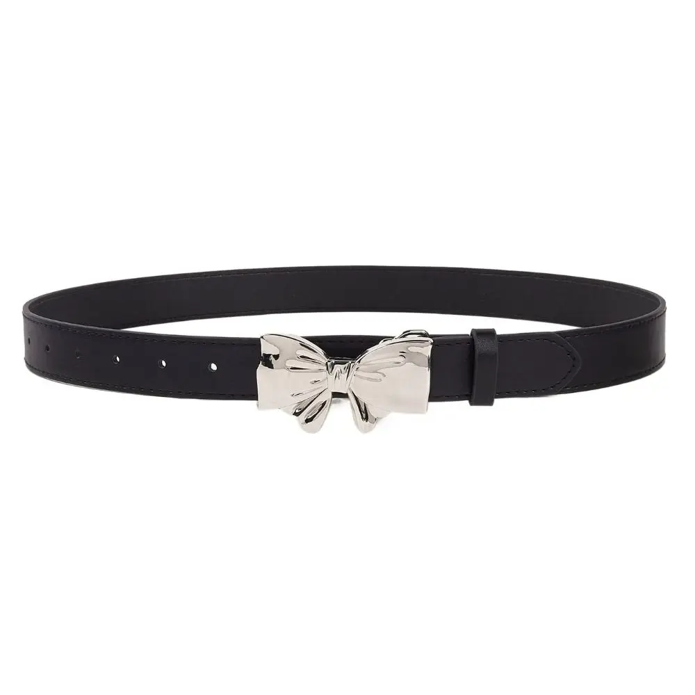 Retro Bowknot Buckle Bow Belt Silver Waist Belt Leather Waistband Trouser Decoration Korean Style Trouser Decoration