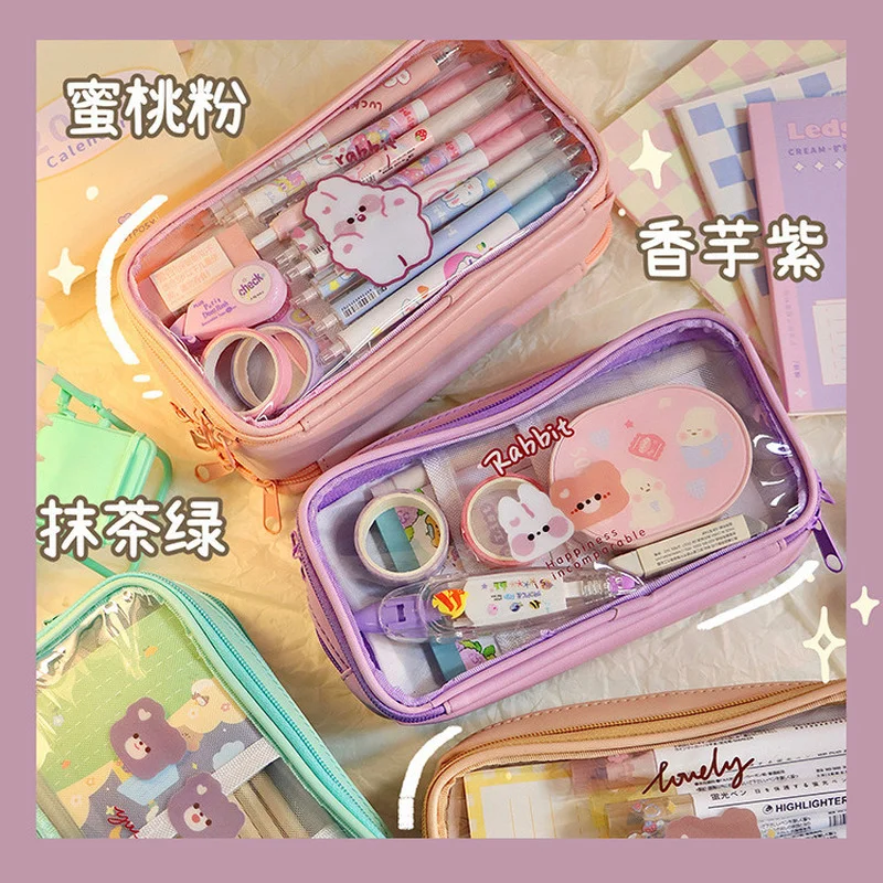 Sac à stylos en PVC transparent, joli étui à crayons, porte-stylo, sac d'école, poudres, pinceau de peinture, étui de rangement pour stylos, nouveau cadeau, papeterie, 1 pièce