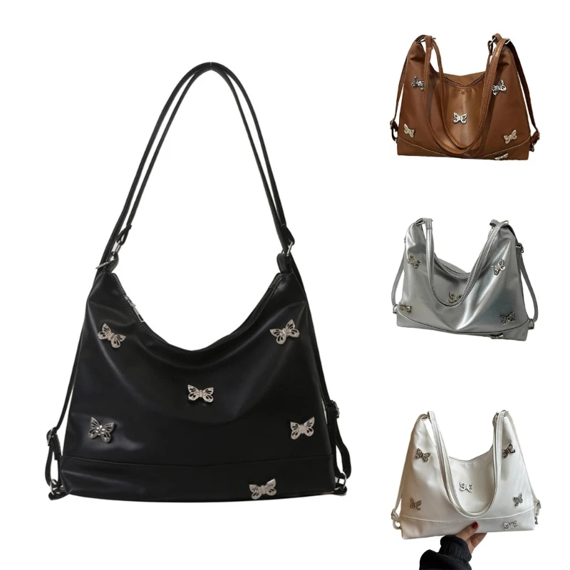 Fashionable PU Shoulder Bag with Butterfly Decoration Versatile Underarm Bags Handbag for Various Occasions