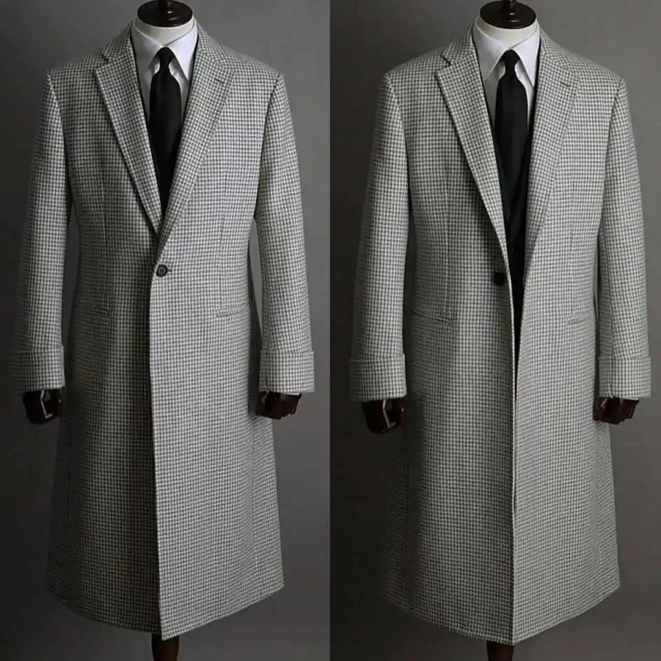 Winter Overcoat Men Suit Slim Fit Coat Business Tailor-Made Grid Suits Groom Groomsman Formal Occasions Plus Size Customized